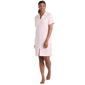 Miss Elaine Zip Front Robe Dress Womens XL Short Sleeve Peach Terry Knit